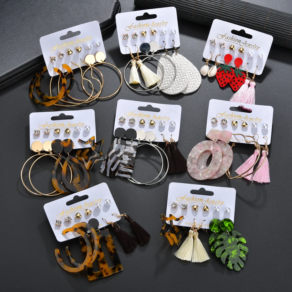 Модный Круглый Комплект сережек для женщин с кисточками модные черные акриловые