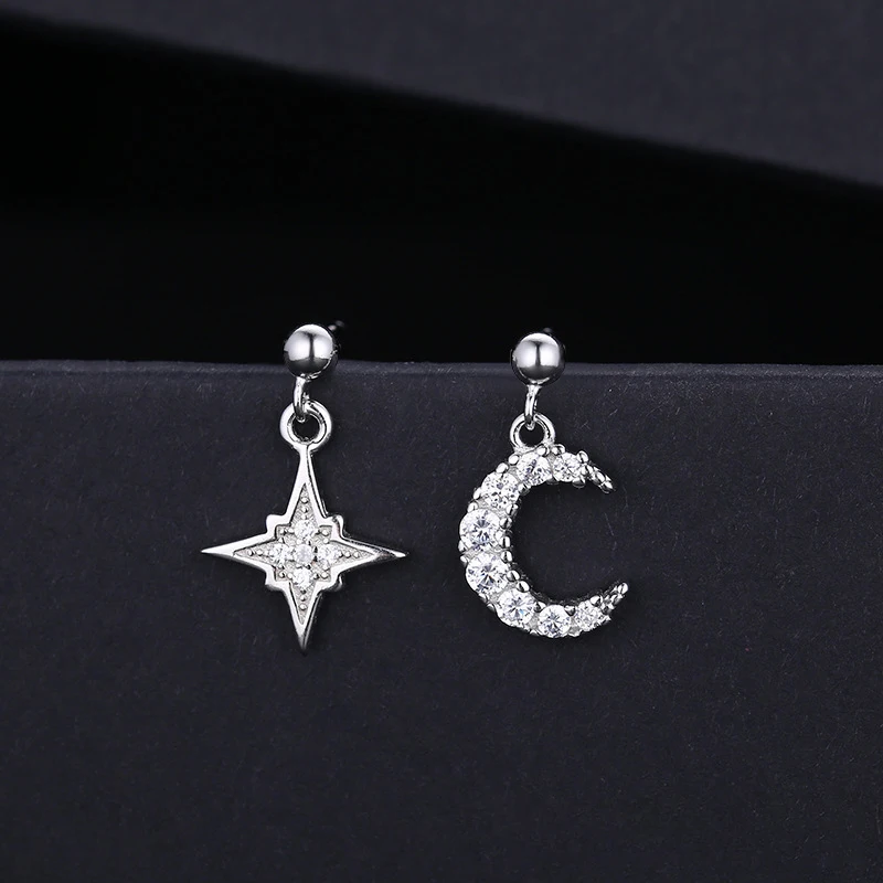 

ANZIW 925 Sterling Silver Moon & Star Drop Earring Cute Silver Dangle Earring Women Engagement Wedding Party Jewery Earrings