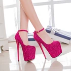 Туфли-лодочки на высоком каблуке 19 см, пикантные блестящие туфли-лодочки с блестками, с круглым носком, очень большие размеры 7 дюймов, средство для перекрестной одевания, на весну