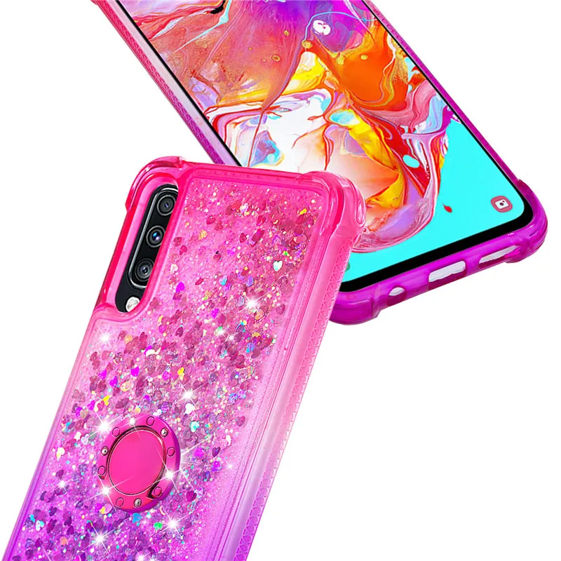 Чехол-накладка для Samsung Galaxy A40 A50 A70 A7 2019 с блестками поворотным кронштейном