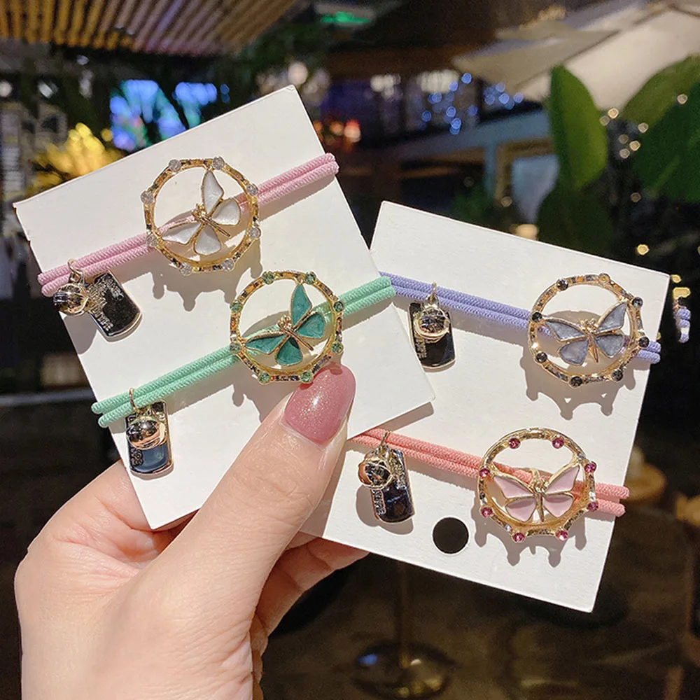 

Sweet butterfly Hair Rope Women Cute Hair Ring Rubber Band bead Head Rope Girls Elastic Hair Bands Hair Accessories
