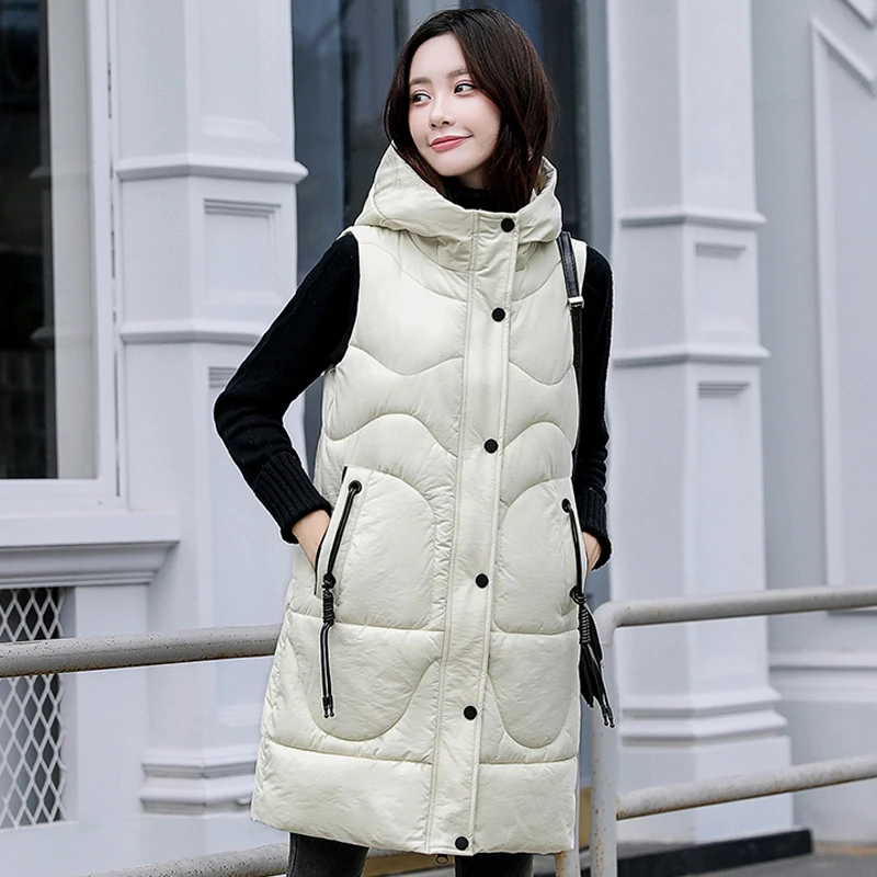 Осенне зимний длинный жилет для женщин Повседневная Свободная зимняя куртка без