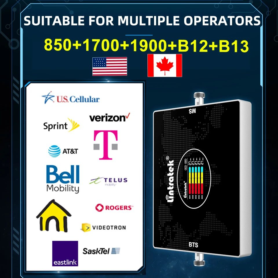 Amplificador de se&ntilde;al para tel&eacute;fono m&oacute;vil, repetidor de antena de 5 bandas, B28, B7, 700, 2600, 850, 1700, 1900, LTE, B12, 700MHZ, 2G, 3G, 4G, Kit de 20m-4