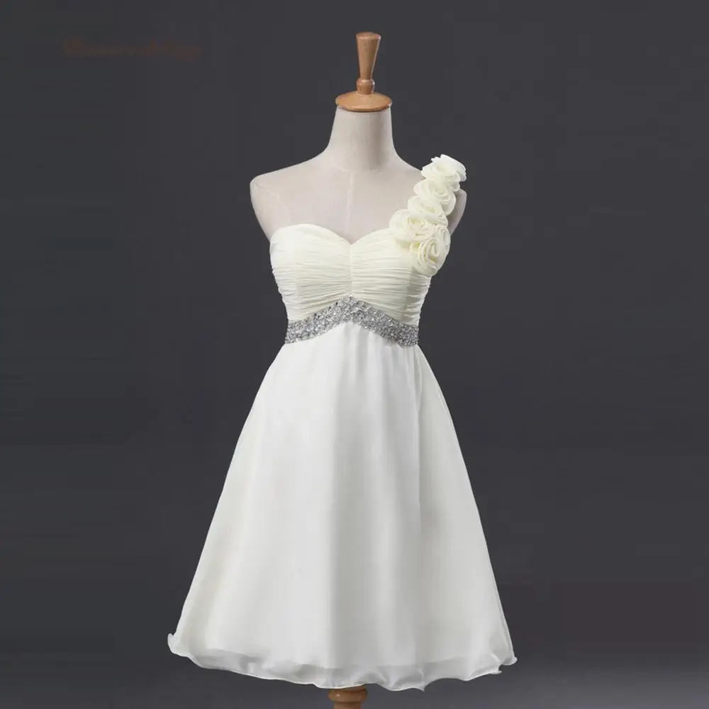 Elegant One-Shoulder Short/Mini Homecoming Dress Hand Made Flowers Beaded Graduation A-Line Party Gowns Real Photo Zipper | Свадьбы и