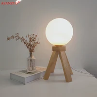 Modern Wood Table Lamp Glass ball Desktop Decorative Light Indoor Art Lamp Living Room Bedroom Decoration Wood Light Base