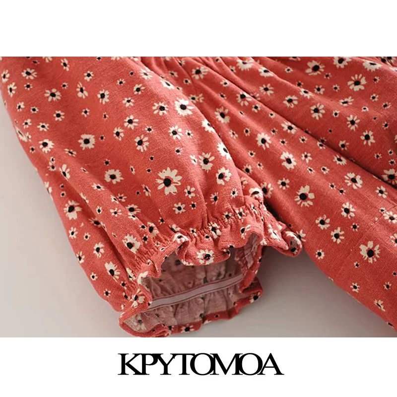 KPYTOMOA женское мини платье на пуговицах с цветочным принтом винтажное пышными