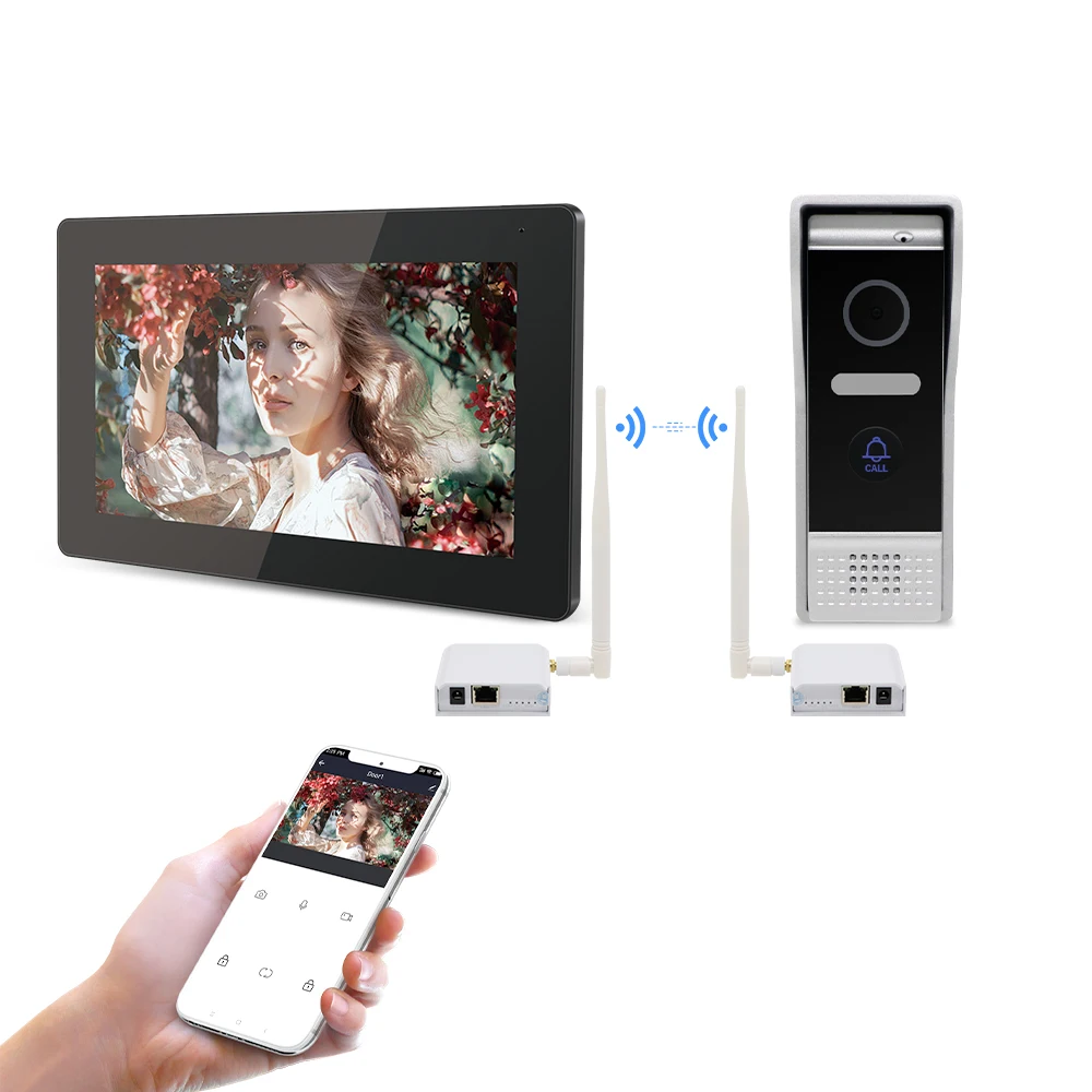 

Jeatone Tuya smart 7 inch WIFI IP Video intercom phone doorbell camera system with wireless WIFI Bridge Box87203BLACK