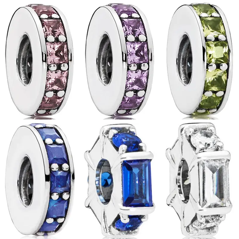 

Original 925 Sterling Silver Charm Multicolor Eternity Ice Sculpture Spacer Bead With Crystal Fit Popular Bracelet DIY Jewelry
