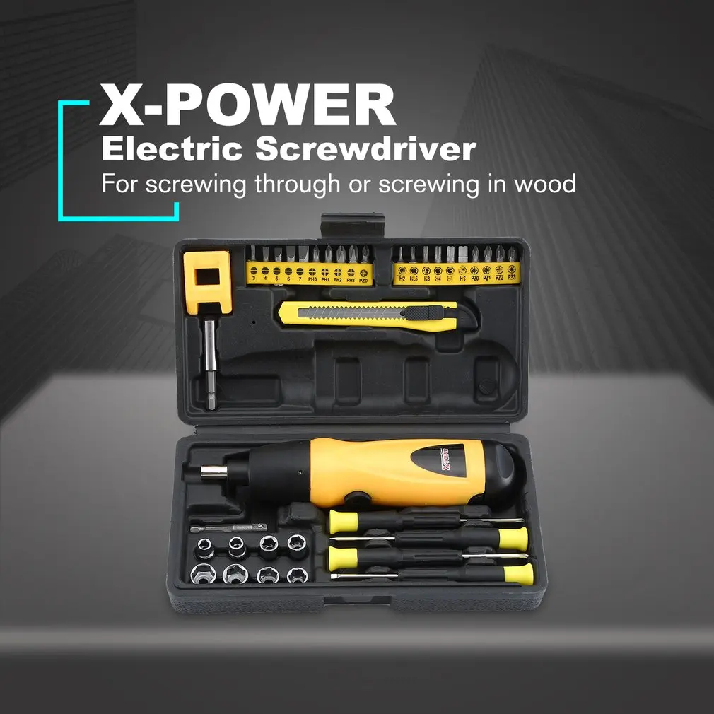 Аккумуляторная электрическая отвертка X-Power 6 в Набор насадок для дрели набор
