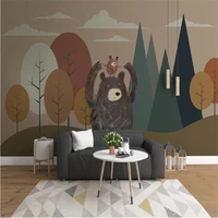 milofi large wallpaper mural modern minimalist abstract geometric wood bear character childrens room background wall