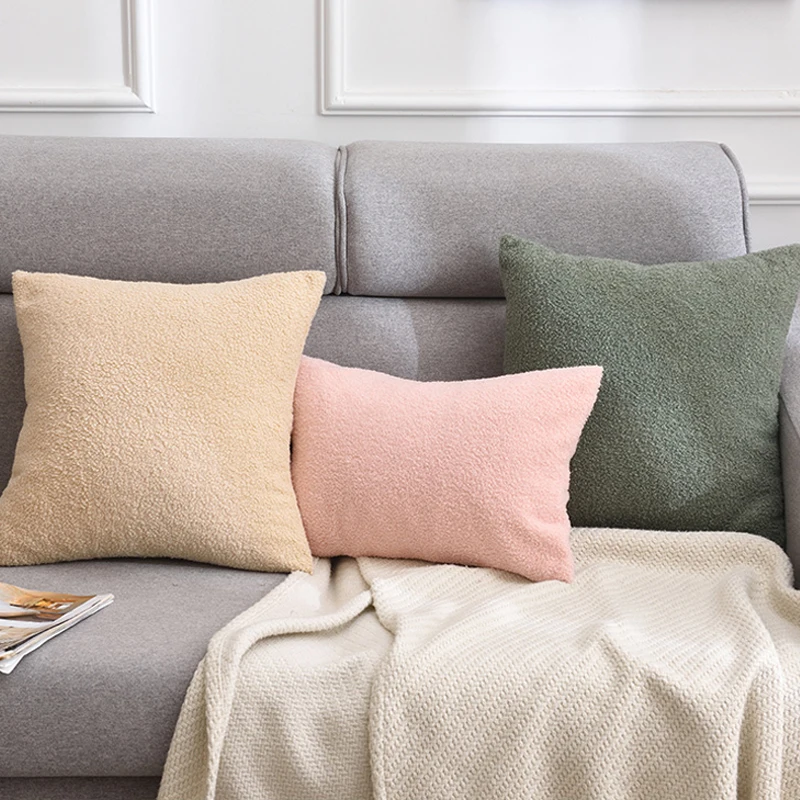 Plush Cushion Cover Cozy Faux Fur Teddy Pillow For Sofa Living Room 45x45CM Decorative Nordic Home Decor Pillowcase