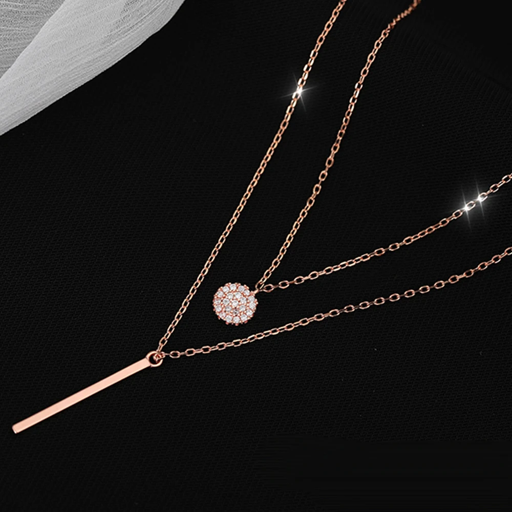 

Fashion Silver Color Double layer Necklace Round Shiny Full Zircon Long pendant Necklaces Gift For Girl Fine Accessories