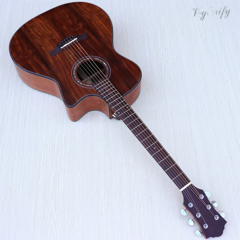 guitar only no EQ Твердая древесина Акация КоА 6 струн ручной работы акустическая электрогитара - Цвет: guitar only no EQ