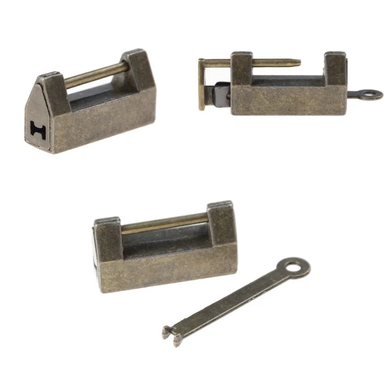

1Pc Vintage Antique Iron Chinese Old Lock Retro Brass Padlock Jewelry Wooden Box Padlock Lock For Suitcase Drawer Cabinet + Key