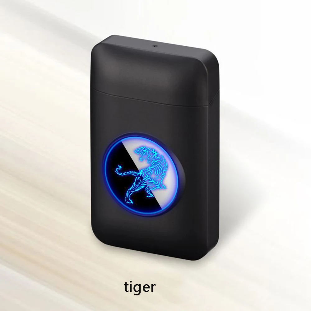 Tiger 4 USB Зажигалка и чехол для сигарет креативный графический дисплей USB зарядка Ветрозащитный беспламенный электронный прикуриватель - Цвет: Tiger 4