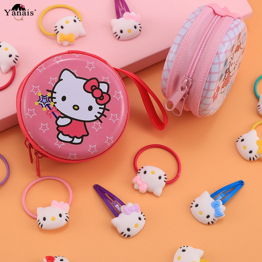 Милые детские аксессуары для волос hello kitty, набор эластичных резинок для волос с кроликом и медведем, заколки для волос, заколки с коробкой для хранения, лидер продаж