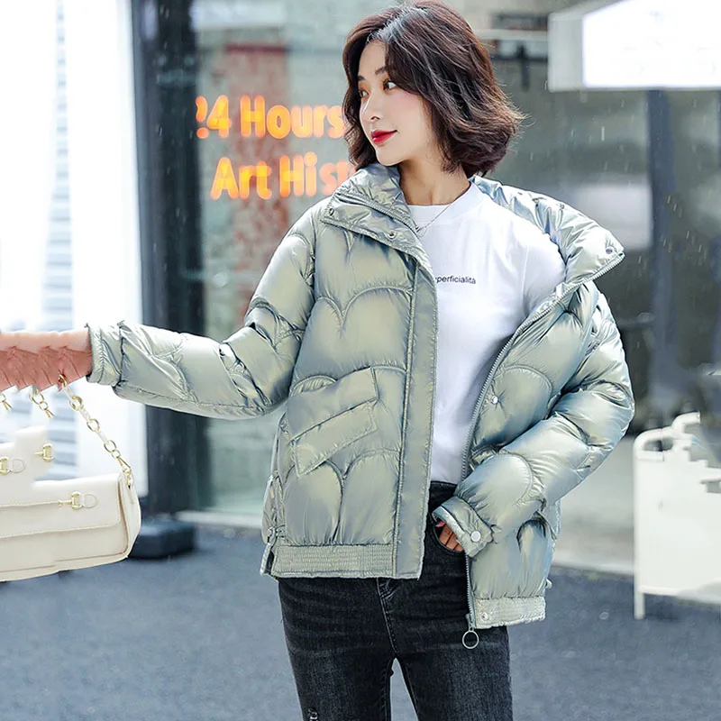 Women's Cotton-Padded Jacket 2022 New Winter Bright-Faced Cotton-Padded Jacket Students Korean Short Warm Cotton-Padded Coat