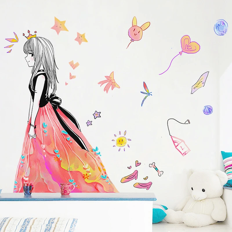 

Fairy Girl Wall Stickers DIY Mural Decals for House Kids Room Baby Bedroom Decoration Self Adhesive Wallpaper
