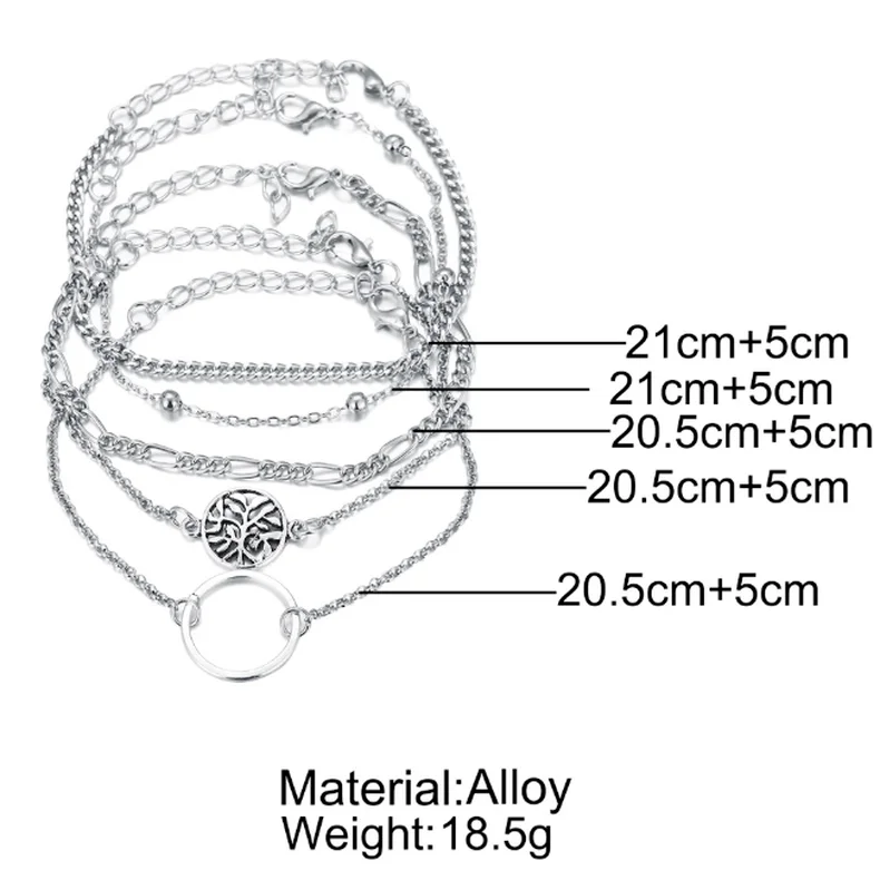 

Fashion Simple 5 Pcs/Set Hollow Circle Bead Chain Geometry Multilayer Bracelet Set for Women Jewelry Gift