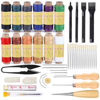 kaobuy 46pcs leather upholstery repair kit with 12color waxed thread stitching punch awls and other tools for leather diy