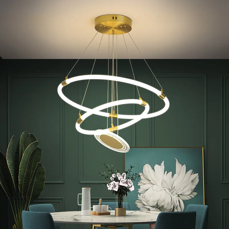 

Modern simple personality creative circle led chandelier stair chandelier room dining table chandelier kitchen interior lighting