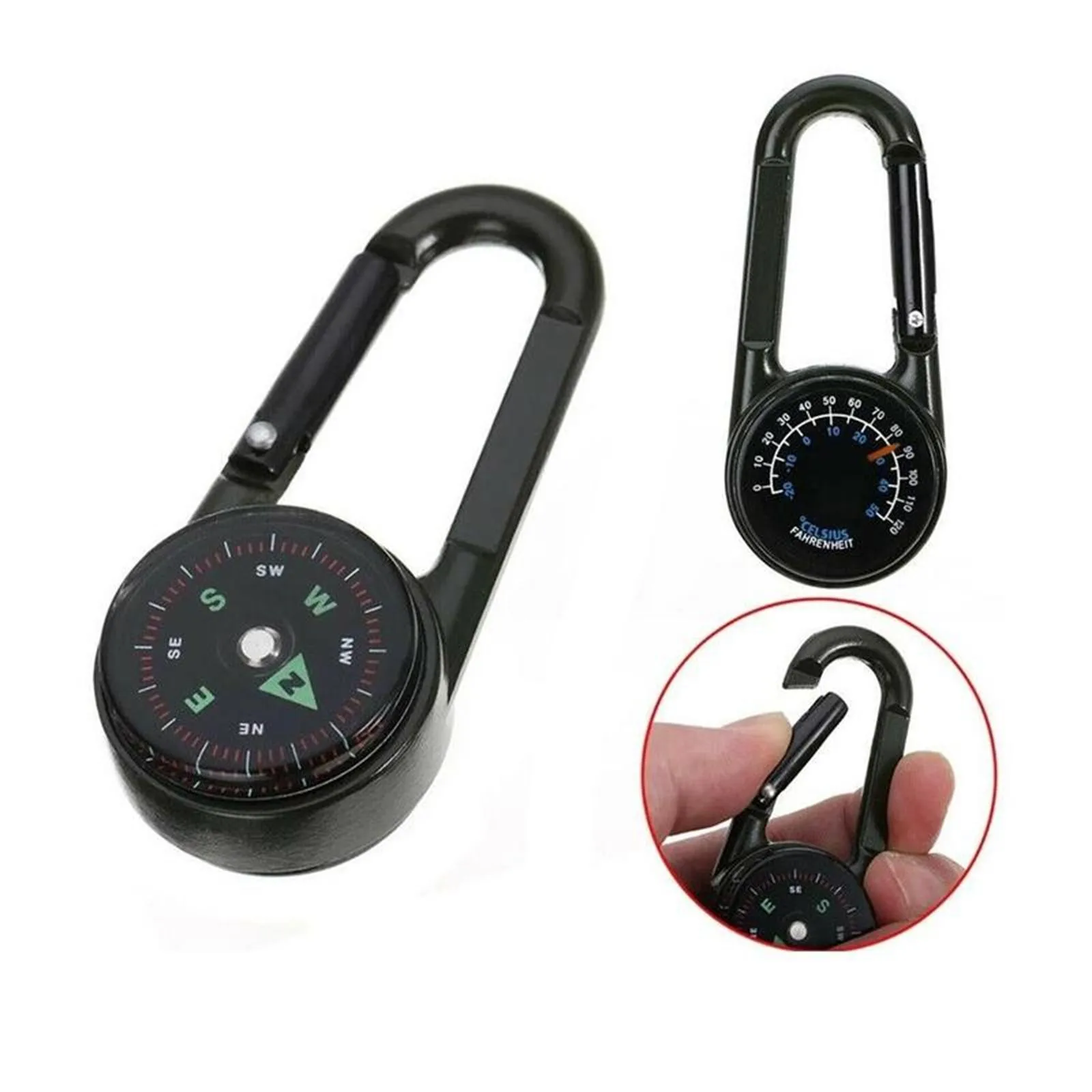

Keychain Multifunctional Camping Hiking Metal Carabiner Compass Sporting Tools 1pc Survival Thermometer Mini Outdoor