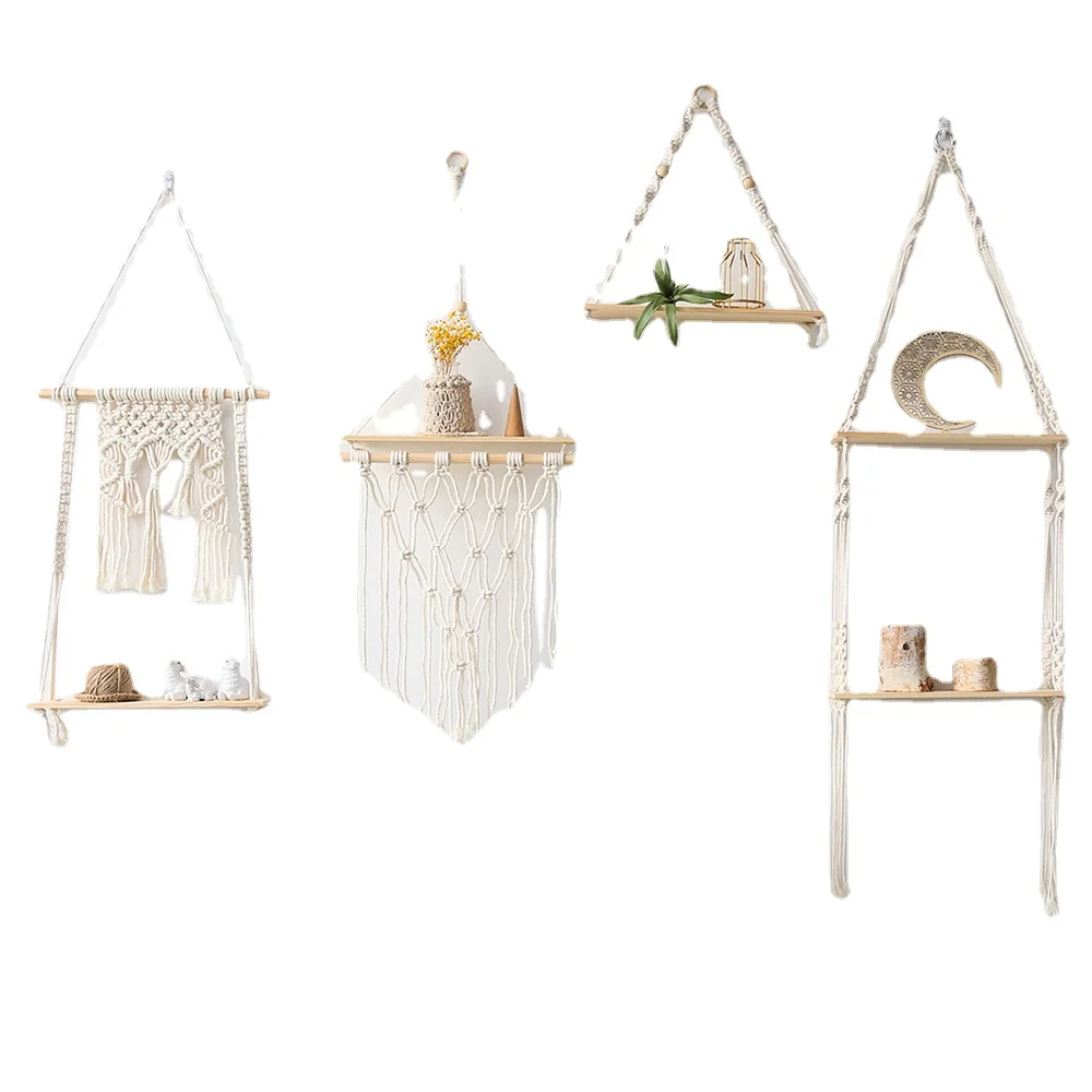 

Macrame Shelves for Bedroom & Plant Boho Home Decor Christmas Decoration Wooden Wall Shelf Candle Holder Floating Shelves Gift