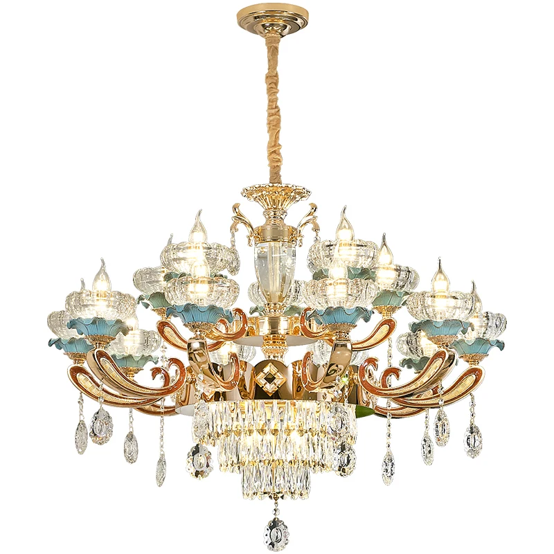 

Modern Golden Crystal Chandelier European Luxury Hanging Light Classical Lamp Fixture Lustre For Home Living Room Kitchen Hall