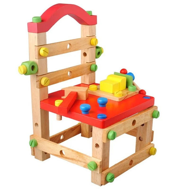 

Children's disassembly and assembly of Luban chair nut combination assembling toy tool chair puzzle screw building block toy