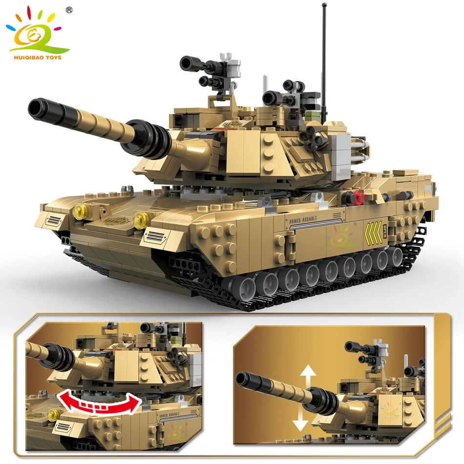 HUIQIBAO Военная серия WW2 большой панзер Abrams главный боевой танк строительные блоки