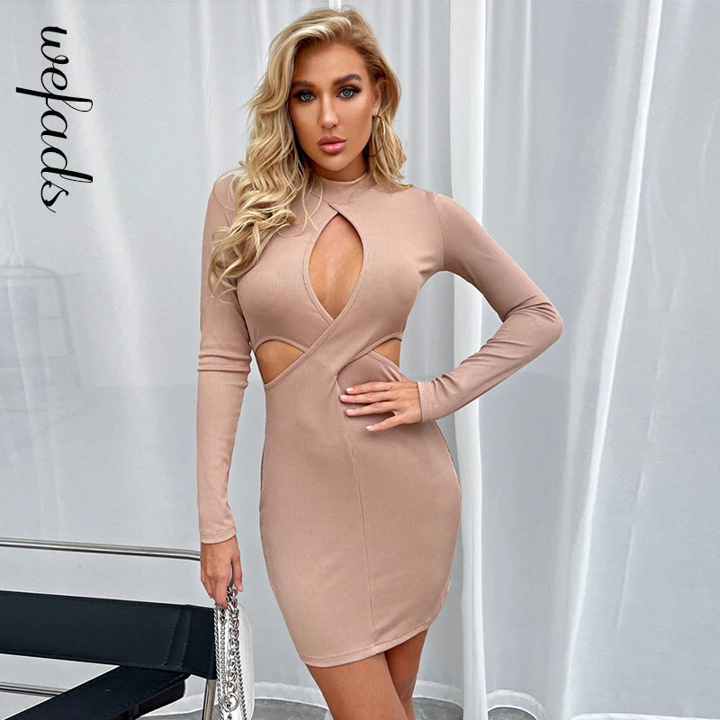 

Wefads Women's Sexy Dress Autumn Sexy Hollow High Neck Pullover Long Sleeve Dress