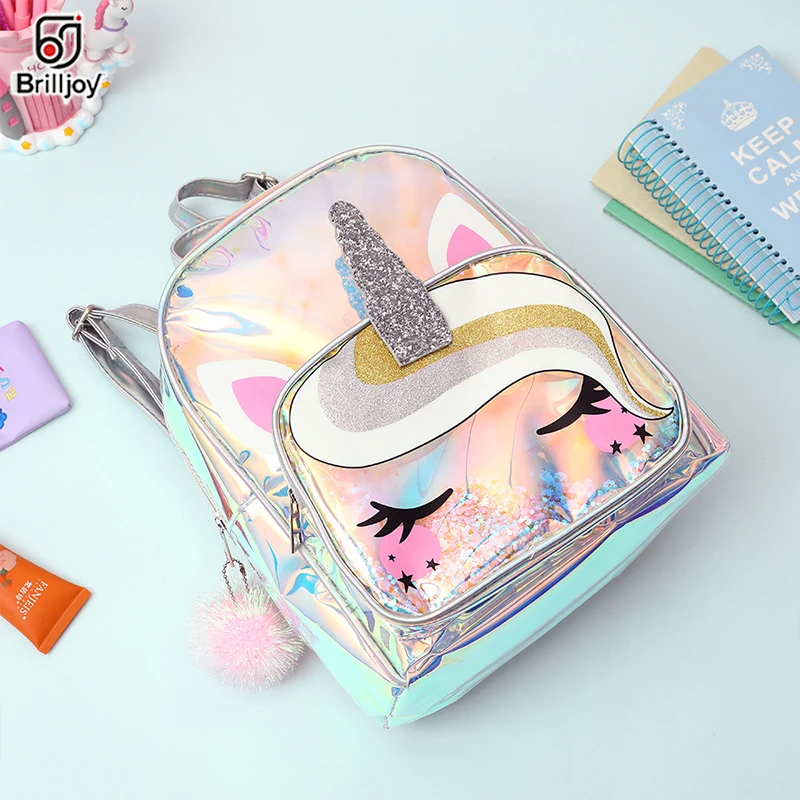 Brilljoy Girls Laser Transparent TPU Schoolbags Holographic Unicorn Backpack Women Soft  Large Capacity Waterproof Shoulder Bag