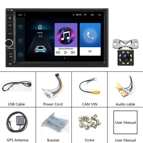 With 8 IR Camera Podofo 2din Android8.1 автомобильный Радио wifi gps navi автомобильный мультимедийный плеер Универсальный " аудио стерео для Volkswagen Nissan hyundai Kia - Цвет: With 8 IR Camera