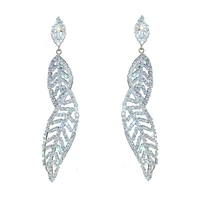 chran crystal wedding long earrings silver plated leaf shape rhinestone bridal earrings bridesmaid party prom jewelry