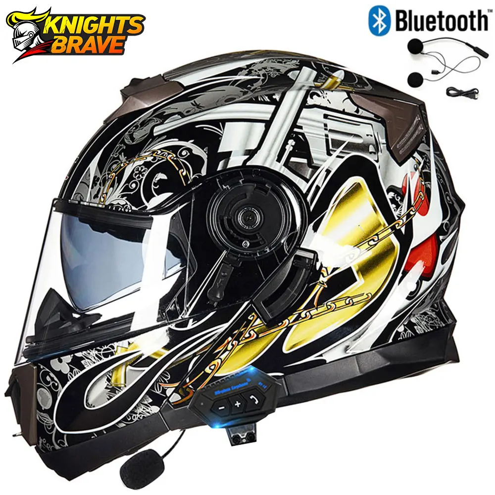 

GXT Motorcycle Bluetooth Helmet Racing Modular Dual Lens Motocross Moto Helmet Flip Up Casco Moto Capacete Casque Black
