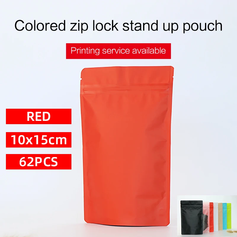 

10x15cm 62pcs matte red stand up pouch with zipper aluminum foil zip lock bag tea coffee bean food packaging bag