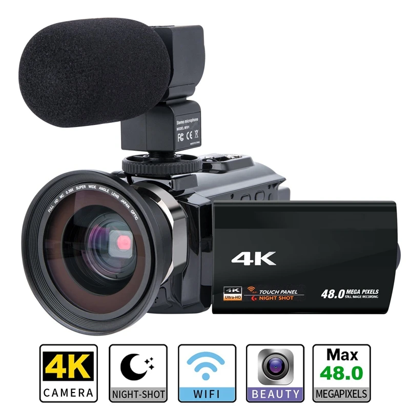 Видеокамера видеокамера 4K Ultra Hd цифровая Wifi камера 48.0Mp (интерполяция) 3 0 дюймов