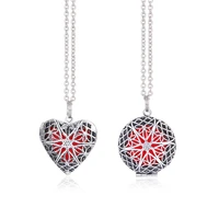 1pcs heart brass hollow out flower pattern filigree fragrance diffuser necklace locket for essential aromatherapy jewelry
