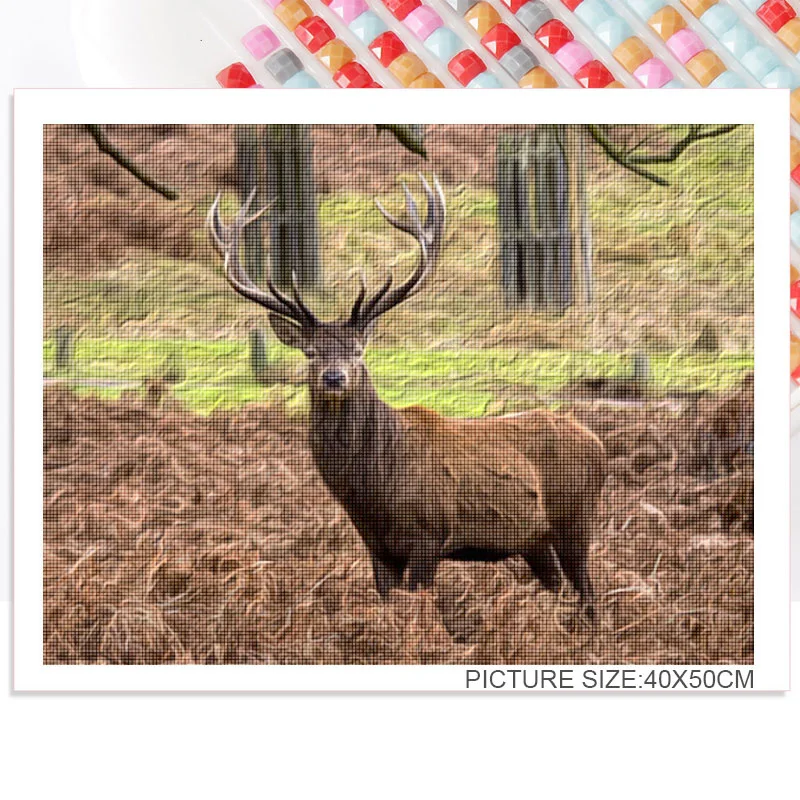 

Diamond Painting Diy 5D Southeast Asian Style Acrylic Material Big Moose and Small Elk Brothers and Sisters Play Scene Drawing