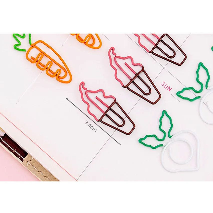 

100pcs/lot Metal clip vegetables Ice Cream style Clips Metal Material Memo Clip for book School Party Supplies Gift for Kids