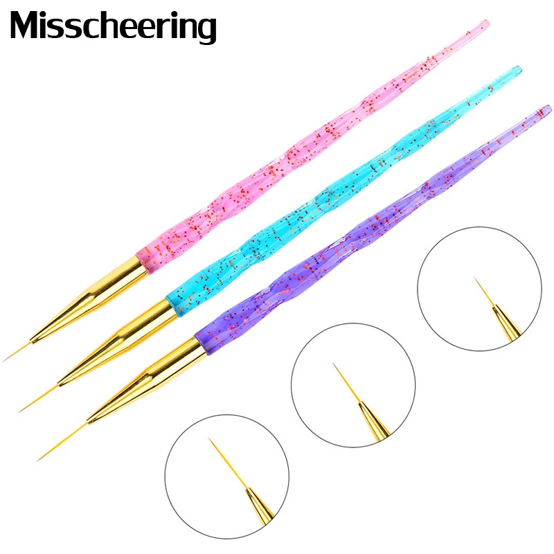 3 шт./компл. кисти для рисования линий ногтей ручка с блестками прозрачная