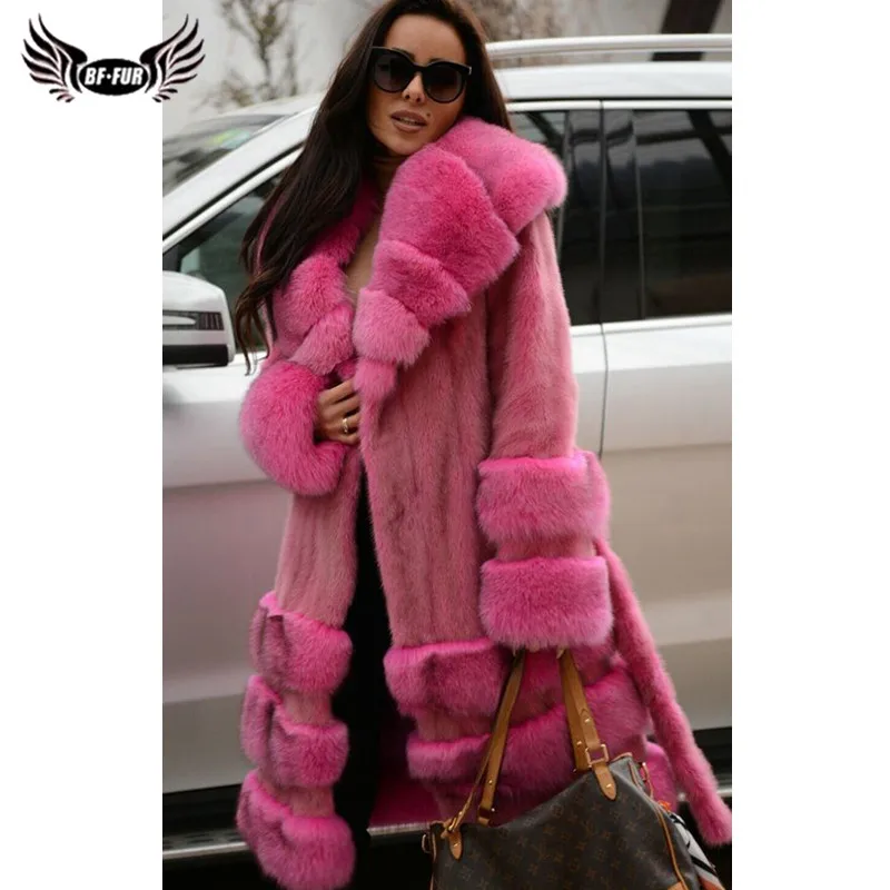 2021 Модные женские шубы из натурального меха норки с большим воротником лисьего