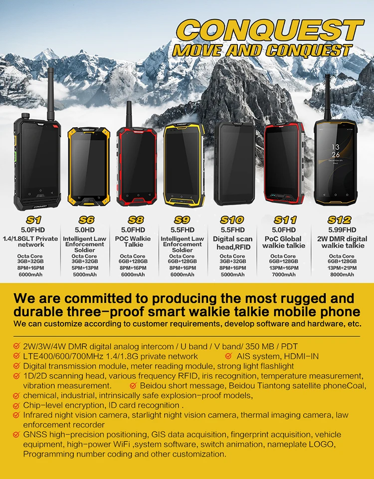 Conquest S11 IP68 прочный смартфон 16 МП 7000 мАч 6 ГБ 128 ГБ Восьмиядерный сканер отпечатков пальцев/распознавание лица NFC OTG Android мобильный телефон
