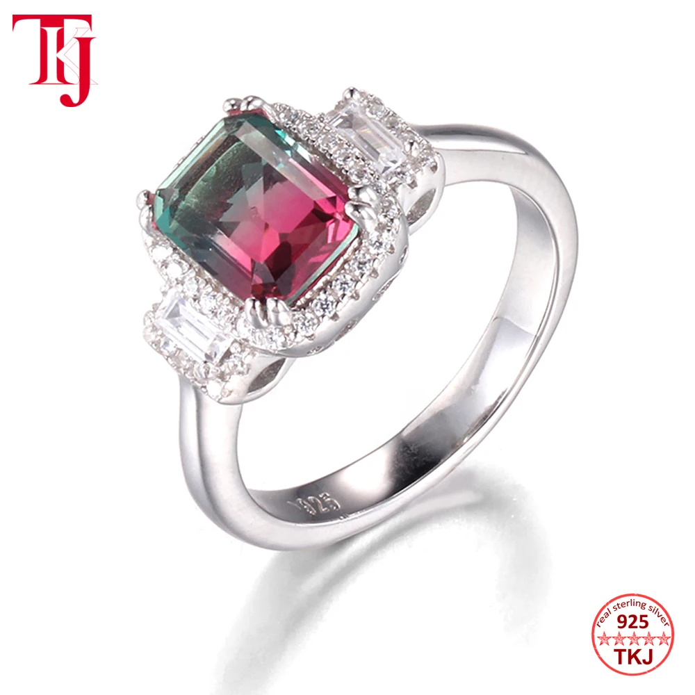 

TKJ Fashion 925 Sterling Silver Tourmaline Color Unique Rings for Women S925 Silver Gemstone Jewelry Wedding band ring Best Gift