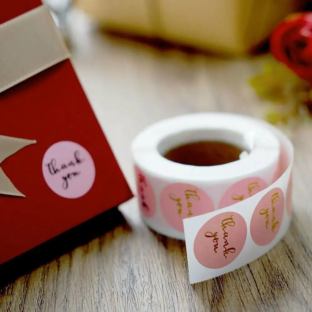 

500/100 Pcs Round Pink Business Label Stickers Paper Cute Thank You Stickers For Baking Packaging Seal Labels Stationery Sticker