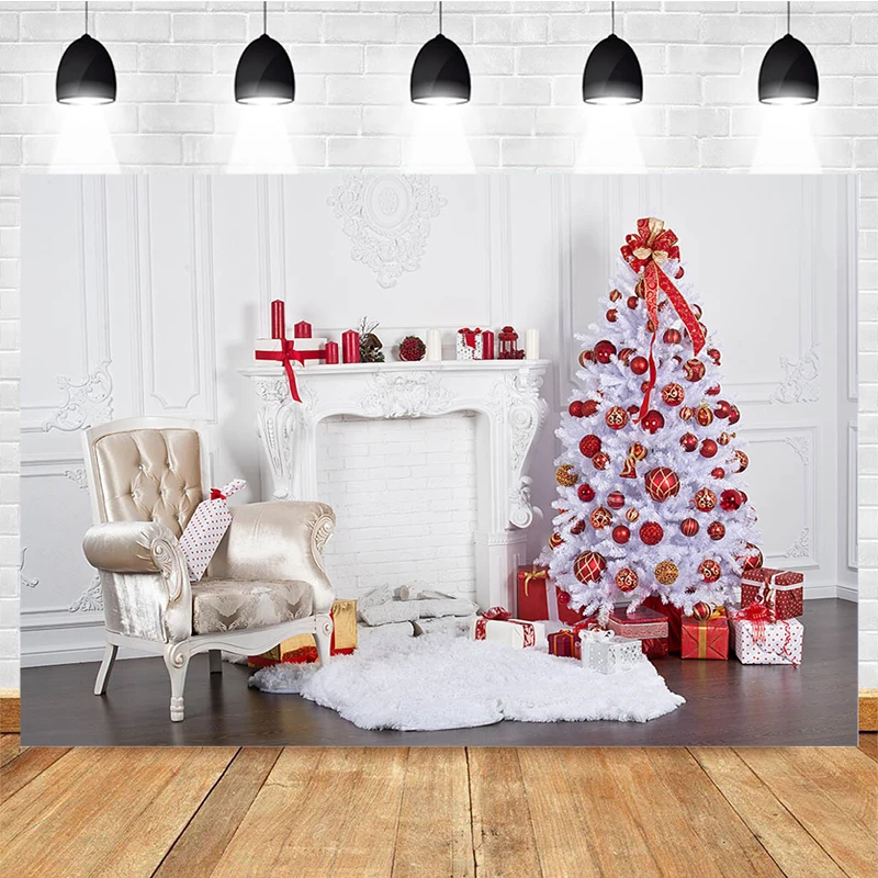 

Mocsicka Christmas Photography Background Christmas Tree Fireplace Fresh Decoration Child Portrait Photo Backdrop Studio