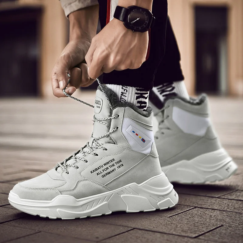 

Winter Fashion High Top Brand Boots Men Shoes Platform Plush Cotton Shoes High Quality Zapatillas Hombre 2022 New Black Gray