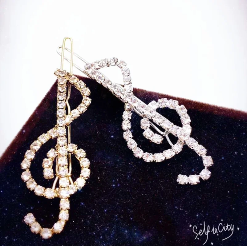 

Women Elegant Classical Music Note Treble Clef Shape Hair Clips Luxury Glitter Rhinestone Decor Hairpins Jewelry Party Barrettes
