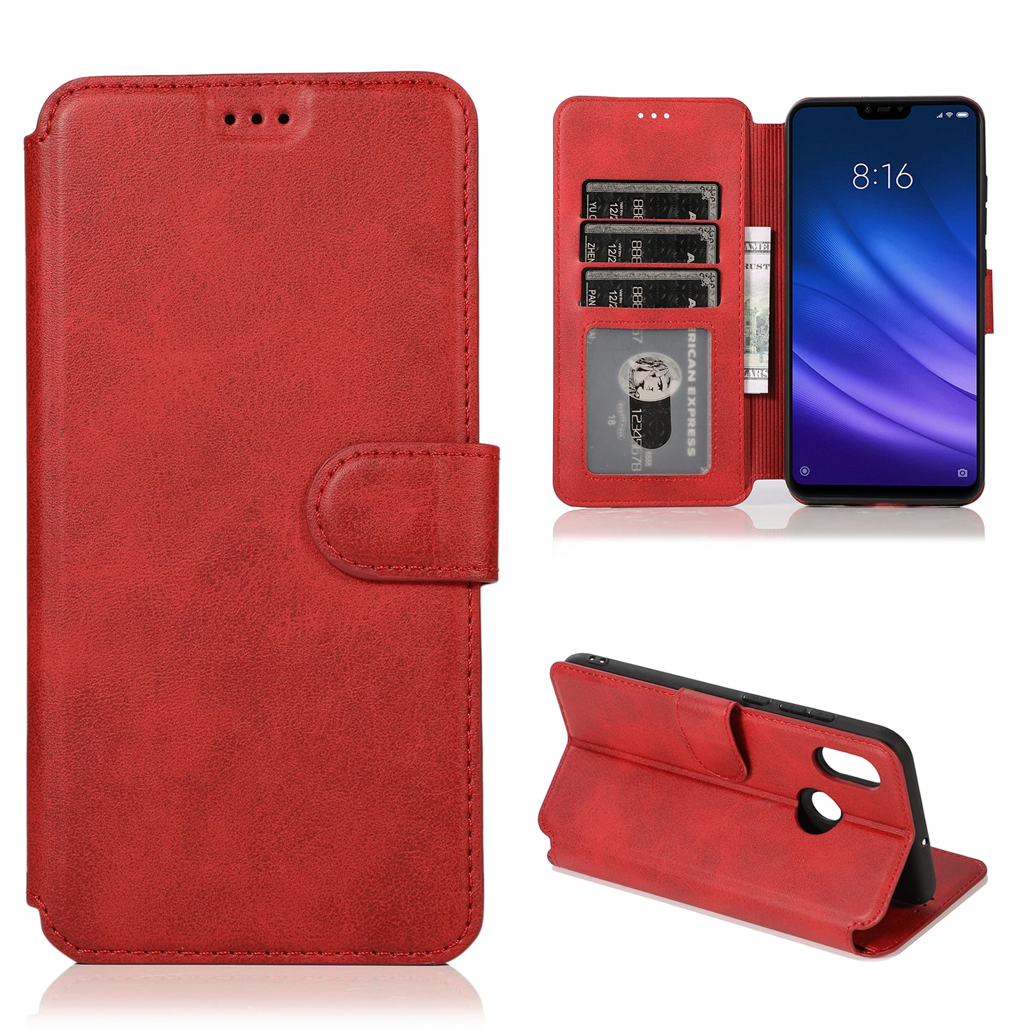 Red Тонкий чехол-кошелек для Redmi 8A 7 6A Note 8 6 5 Pro, флип-чехол из искусственной кожи, деловой чехол держатель для карт, чехол-подставка для Xiaomi 9 Coque - Цвет: Red