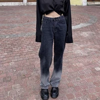 b toto american retro dark gray gradient denim straight leg pants womens trendy ins high waist trousers 2021 new fashion